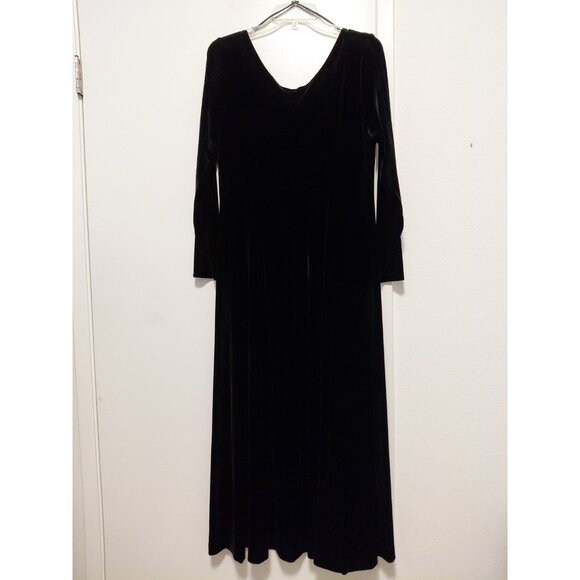 Onyx Nite Vintage Black Velvet Maxi Dress Long Sleeves Scoop Neck 16 - Picture 5 of 7